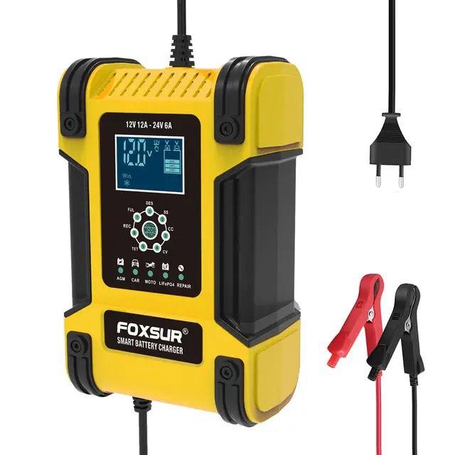Імпульсний зарядний пристрій Foxsur 12V 12А-24V 6 для автомобіля,Автоматичний зарядний пристрій для АКБ