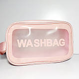 Косметички прозорі набори 3 шт. різні розміри WASHBAG рожеві, фото 6