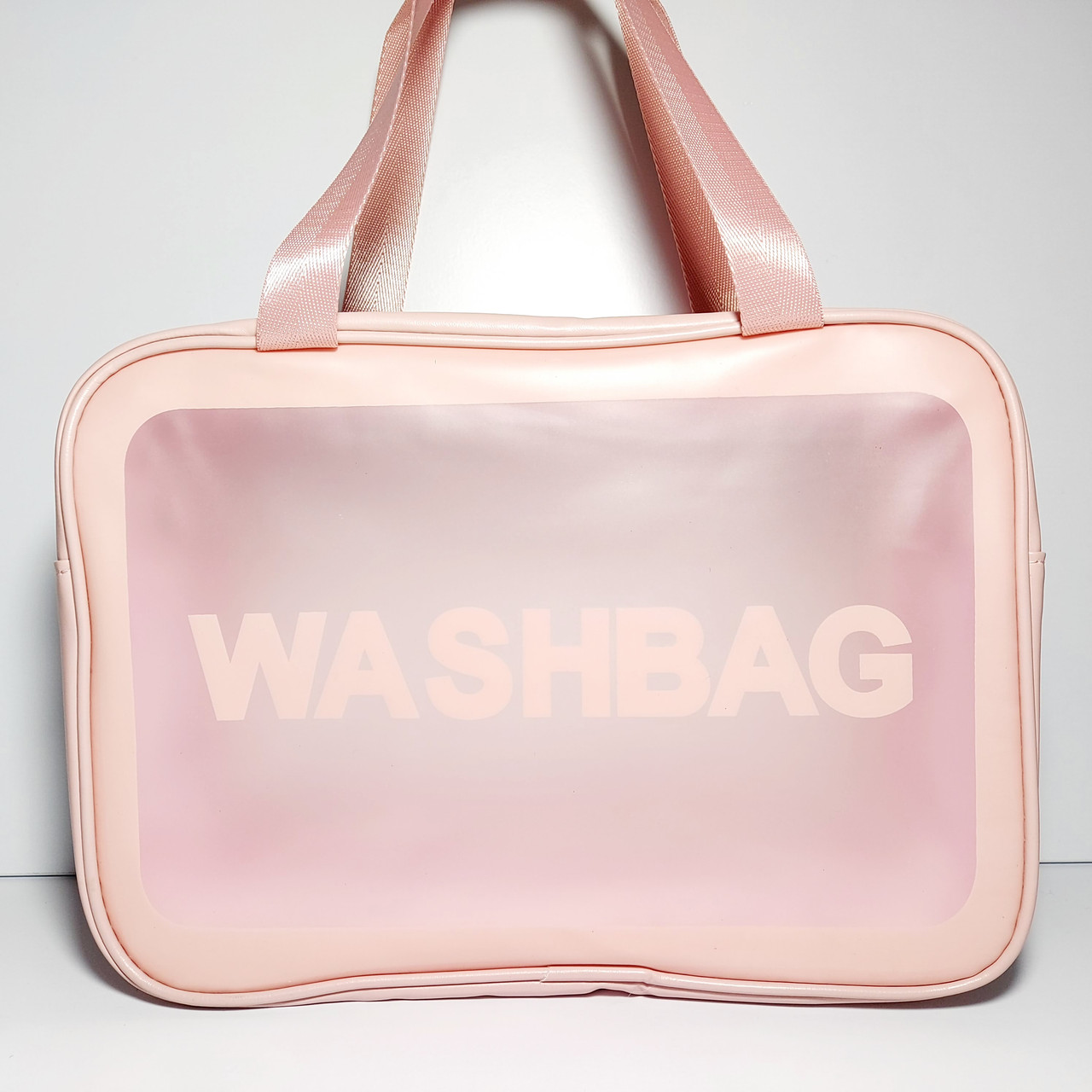 Прозора косметичка з ручками Washbag великий рожевий розмір L