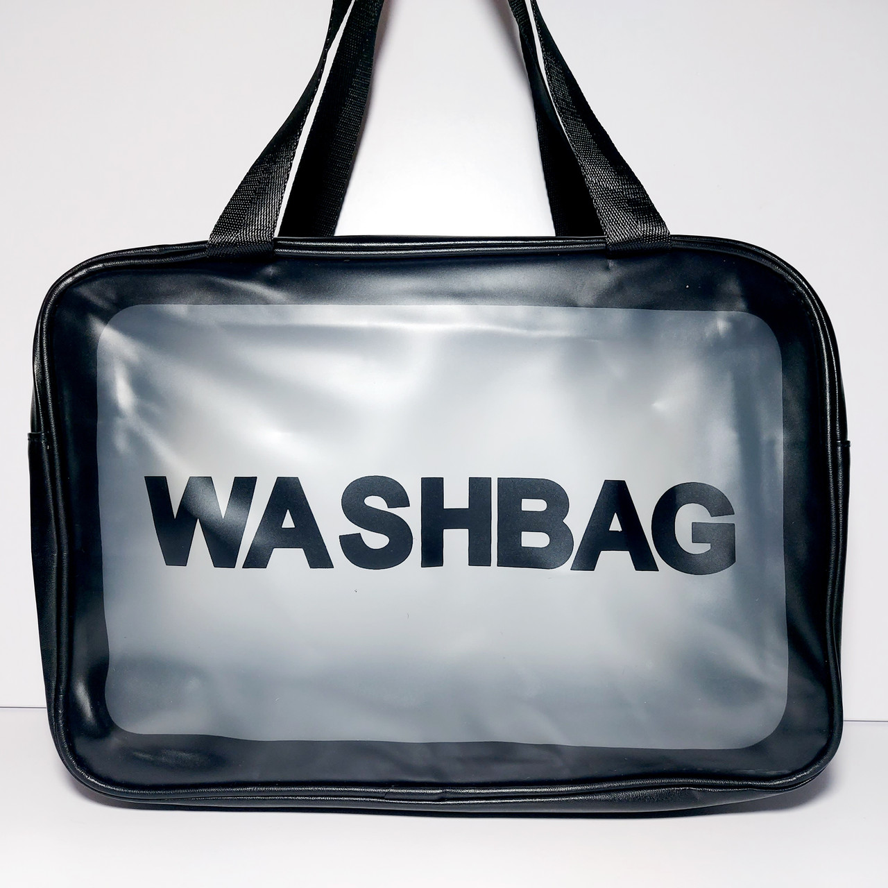 Прозора косметичка Washbag велика чорна з ручками розмір L