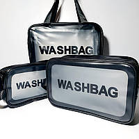 Косметички прозорі Washbag набір 3 шт. чорні різні розміри