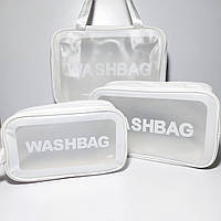 Косметички прозорі Washbag білі набори 3 шт. різні розміри