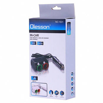 Автомобільний зарядний пристрій Olesson MOD-1631 (3 in 1/120W/Triple Direct LED Socket)