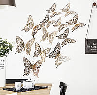 Бабочки 3D на стену на обои на шкаф на мебель на окно зеркальные бронзовые бабочки 12 шт