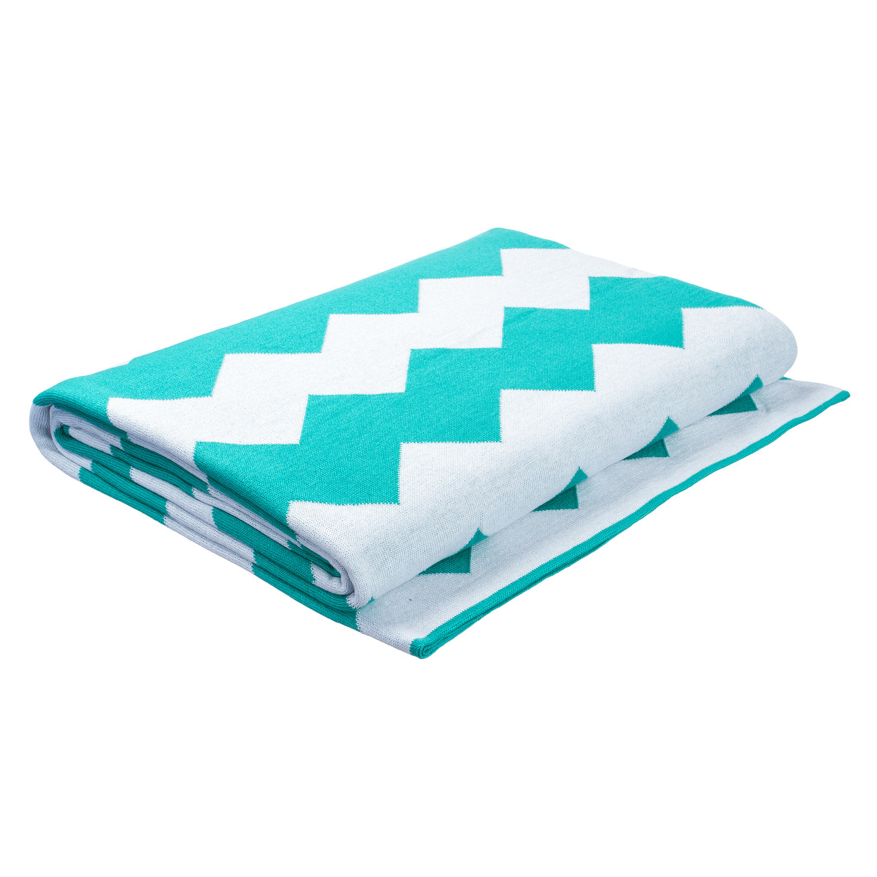 Плед в'язаний Ohaina 220x200 cotton Turquoise + White