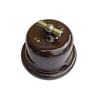 Ретро вимикач керамічний SOFTY Choco з бронзовою ручкою та рамкою