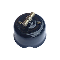 Ретро вимикач керамічний SOFTY чорний з бронзовою ручкою без рамки (З ДЕФЕКТОМ)