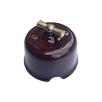 Ретро вимикач керамічний SOFTY Choco з бронзовою ручкою без рамки (З ДЕФЕКТОМ)