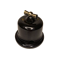 Ретро вимикач керамічний SOFTY чорний з бронзовою ручкою та рамкою