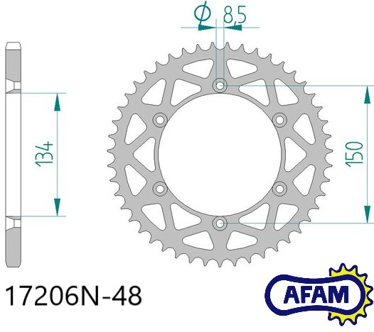 Зірка задня AFAM 17206N-48 Aluminium, крок 520 для Kawasaki