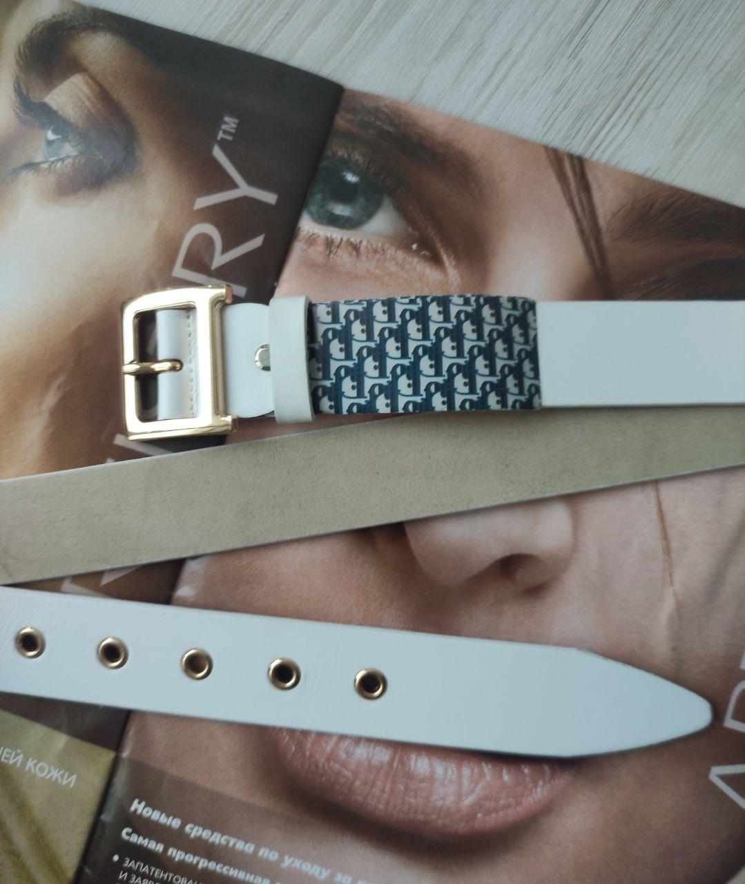 Жіночий ремінь Dior пряжка золото ширина 2.8 см білий, фото 1