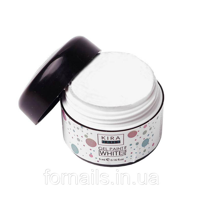 Гель-фарба Kira Nails No Wipe, White, 5 мл, фото 1