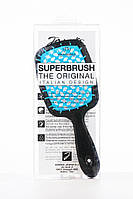 Щітка для волосся чорна з блакитним Janeke Superbrush With Soft Moulded Tips
