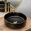 Умивальник (раковина) REA SAMI BLACK MAT GOLD EDGE накладний чорний, фото 3