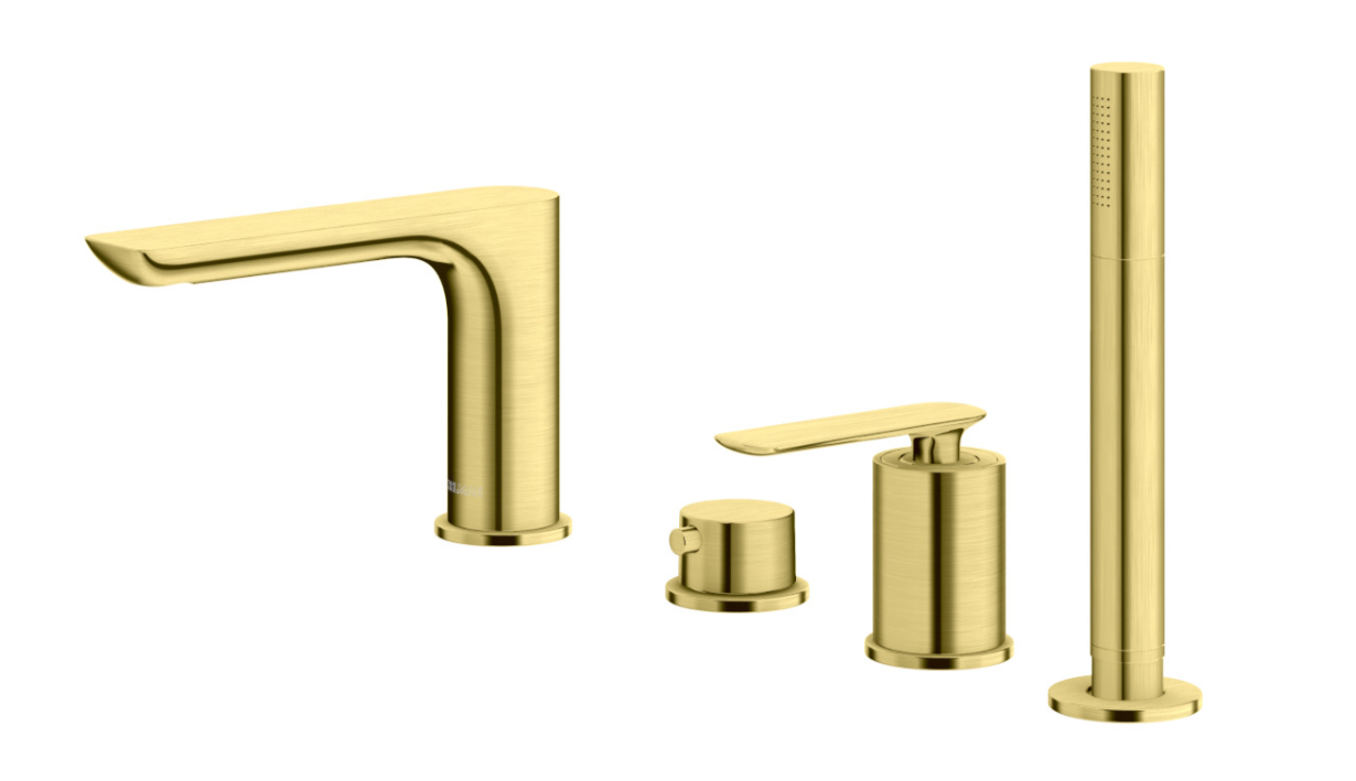 Змішувач для ванни в кольорі матове золото KOHLMAN EXPERIENCE BRUSHED GOLD на борт ванни