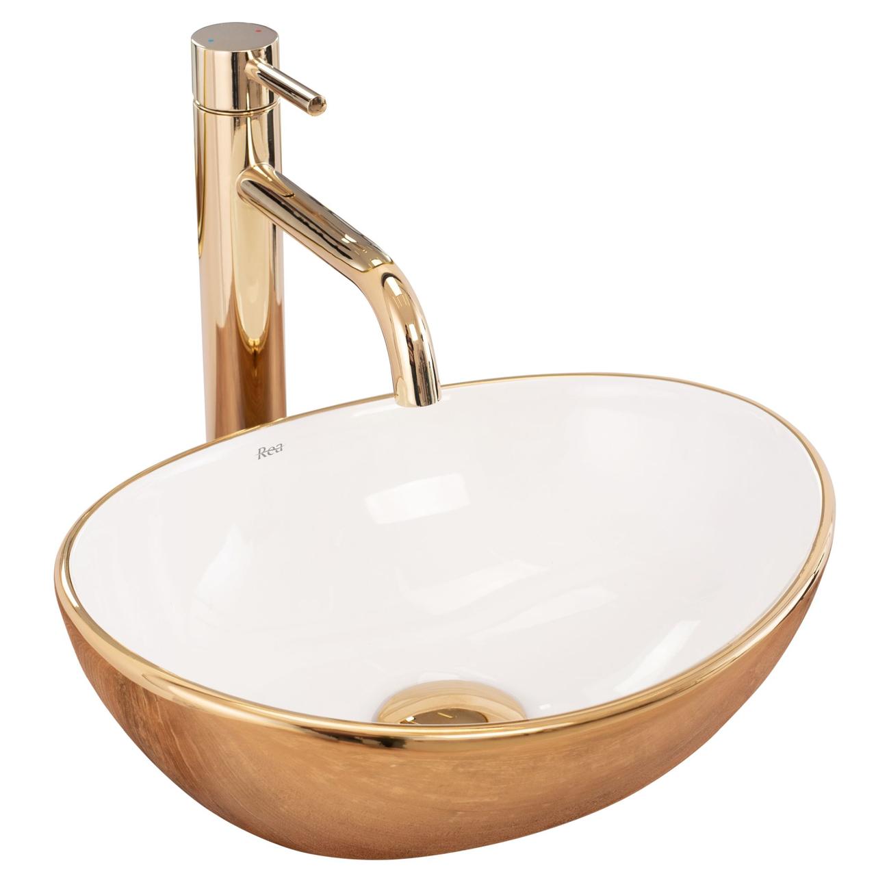 Умивальник (раковина) REA SOFIA MINI WHITE GOLD накладний білий/золото