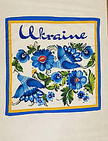 Шелковый платок с патриотическим принтом сине-желтый 90\90 см