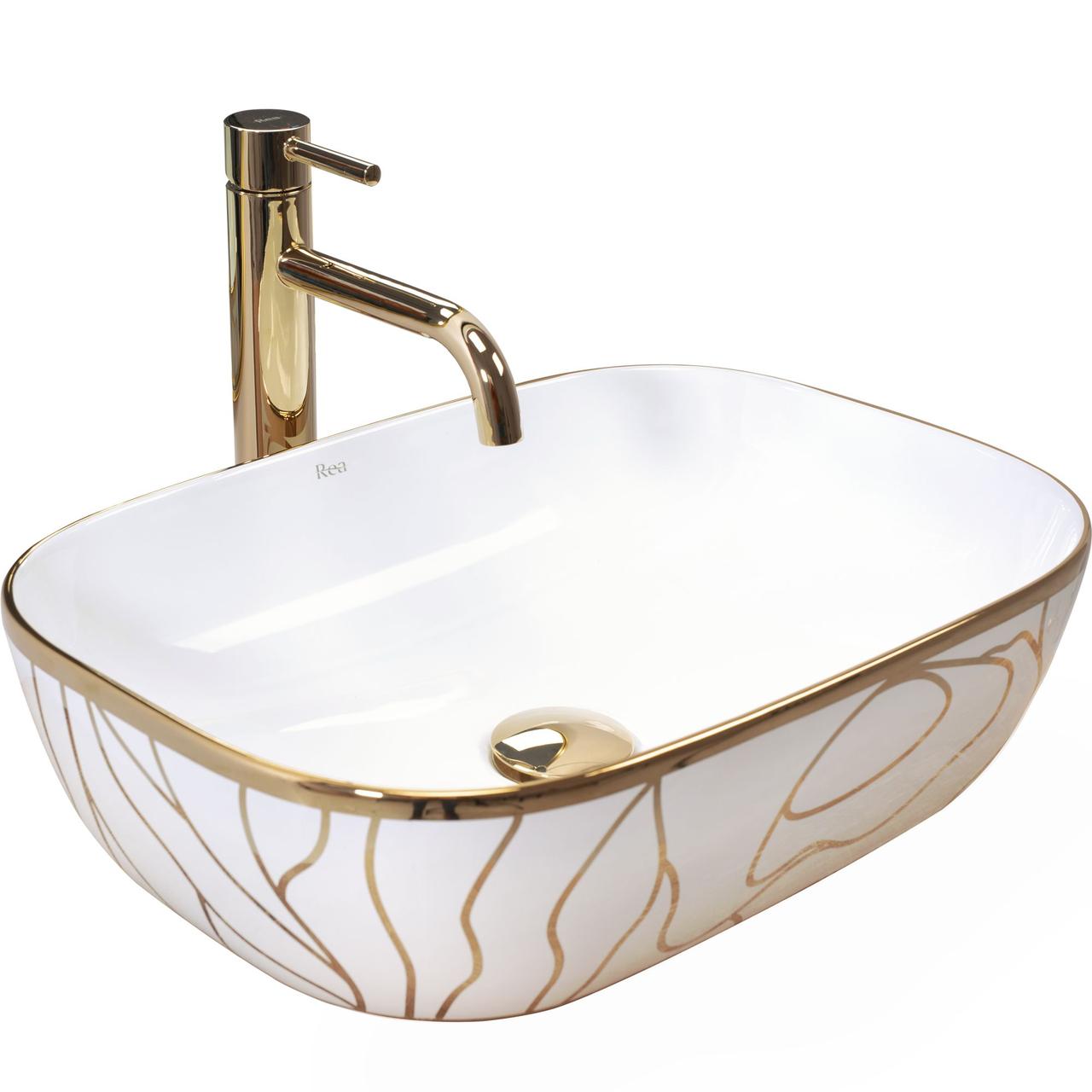 Умивальник (раковина) REA BELINDA WAVE WHITE GOLD накладний білий