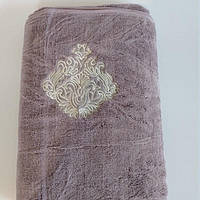 Банные полотенца микрофибра с вышивкой 140*70 см, Полотенца серые банные с петелькой