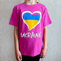 Патриотическая футболка детская с рисунком сердца для 3-4 лет, футболка с флагом Украины розовая