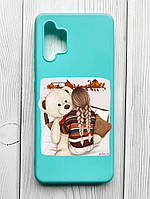 Матовый чехол с бирюзовыми боками на Samsung Galaxy A32 :: Девочка с мишкой (принт 117)