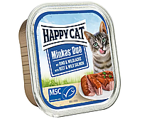 Полноценный консервированный корм Happy Cat Minkas Duo с говядиной и диким лососем для кошек, 100 г