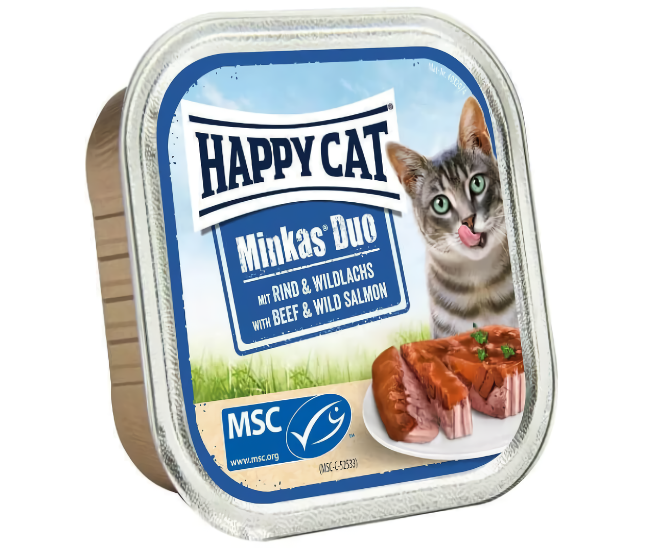 Полноценный консервированный корм Happy Cat Minkas Duo с говядиной и диким лососем для кошек, 100 г - фото 1 - id-p1889455552