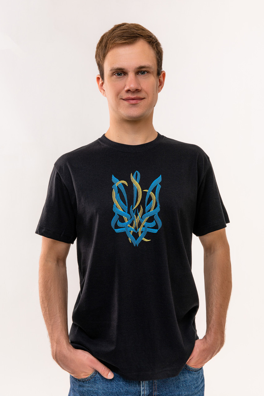 Чоловіча футболка з вишивкою Тризуб синьо-жовтий, чорна: продаж, ціна у ...