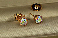 Серьги гвоздики Xuping Jewelry фианит хамелеон в ободке из точек 5 мм золотистые