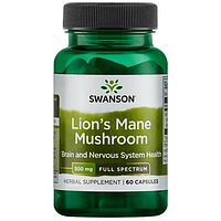 SWANSON Lion's Mane Muschroom - Экстракт гриб Ежовик гребенчатый для здоровья головного мозга, 60 кап.