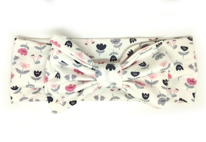 Пов'язка на голову трикотажна Біла з квітами, фото 1