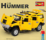 Модель автомобіля Hummer H2 з металу 1:24. Металева машинка Hummer H2 жовта, звук мотора і світло фар, фото 3