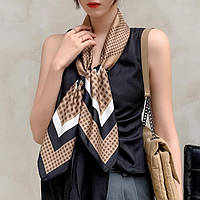 Косынка шелковая платок в полоску геометрический принт на шею на сумку женский атласный шаль шелк-армани