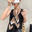 Косинка шовкова хустка в смужку геометричний принт на шию жіночий атласний шаль шовк-армані Бежевий, фото 4