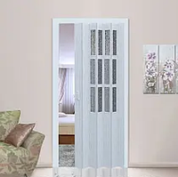 Двери гармошка Ясень серый остеклённые 860х2030х12мм раздвижные пластиковые под стекло межкомнатные складные
