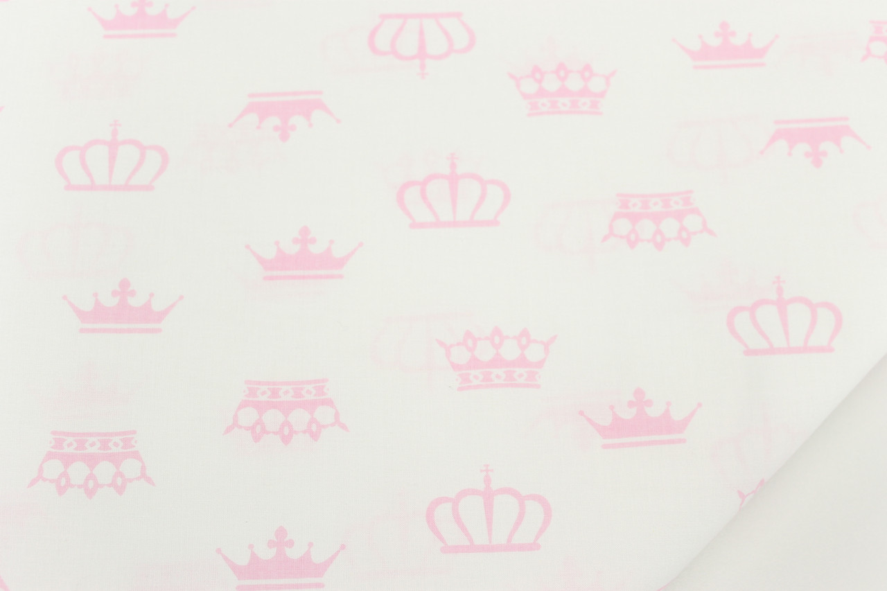 Тканина з рожевими коронами на білому тлі №143, фото 1
