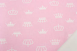 Бязь білі корони на рожевому тлі №142