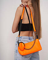 Женская мини сумка клатч с цепочкой,маленькая сумка с ключницей «Лойс» зеленая Оранжевая