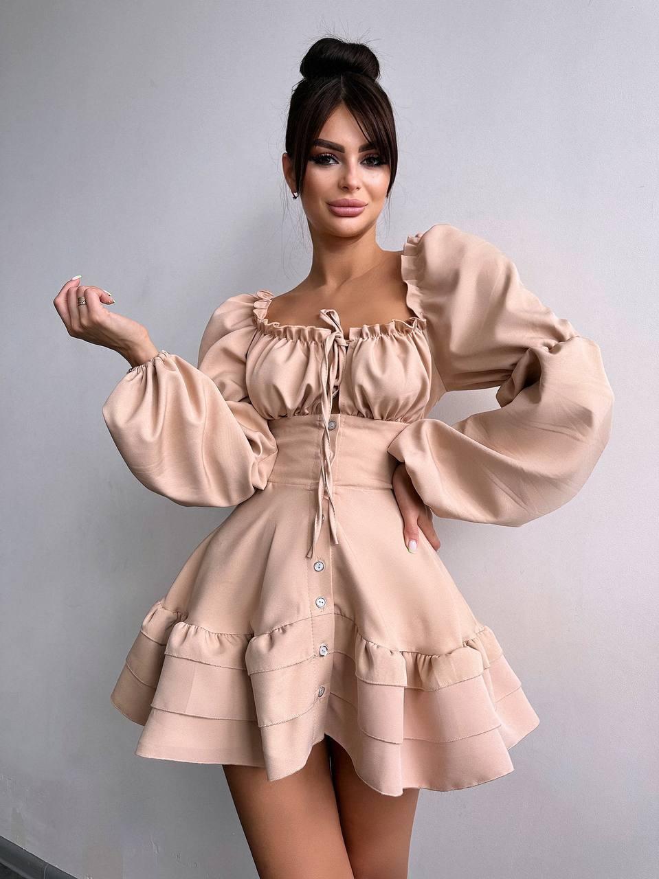 Жіноча літня сукня з воланами на ґудзиках спереду, фото 1