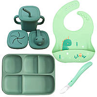 Набор посуды 2Life пяти-секционная тарелка A3 ложка и слюнявчик Дракон Зеленый n-10499