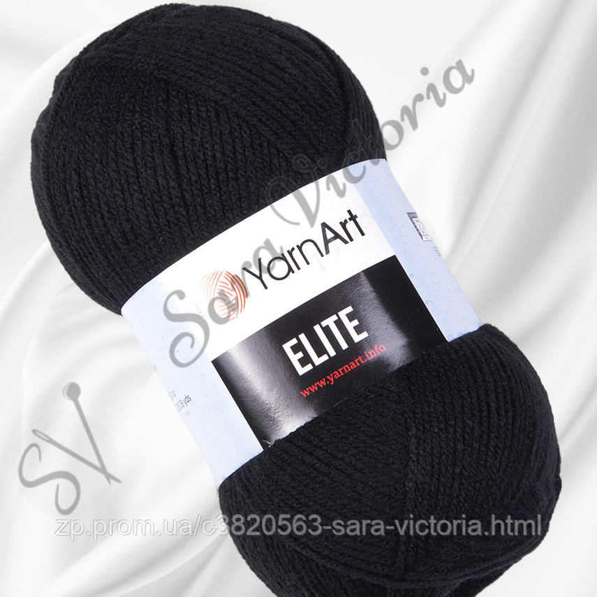 Акрилова чорна пряжа YarnArt Elite (ярнарт еліт) 30 чорний, фото 1