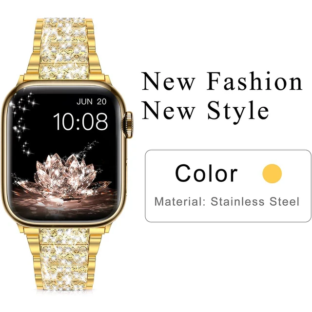 Ремінець для Apple Watch Swarovski з камінцями Gold •42/44/45/49mm