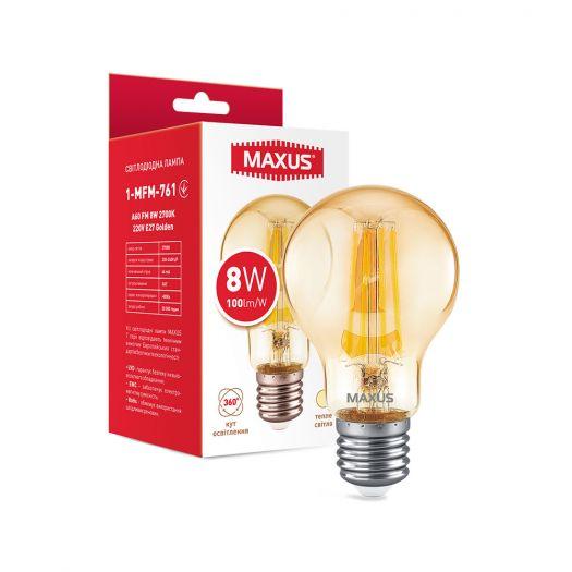 Лампа світлодіодна филаментная MAXUS A60 FM 8W 2700K 220V E27 Golden (1-MFM-761 )