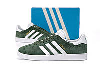 Мужские кроссовки Adidas Gazelle (зелёные с белым) молодёжные низкие повседневные деми кеды К14325