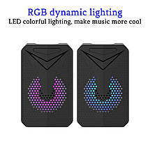 Колонки для ПК Aoas e-005, з підтримкою USB 2.0 зі світлодіодною підсвіткою, 3,5 мм. Колір — Чорний, фото 4