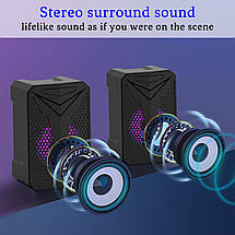 Колонки для ПК Aoas e-005, з підтримкою USB 2.0 зі світлодіодною підсвіткою, 3,5 мм. Колір — Чорний, фото 3