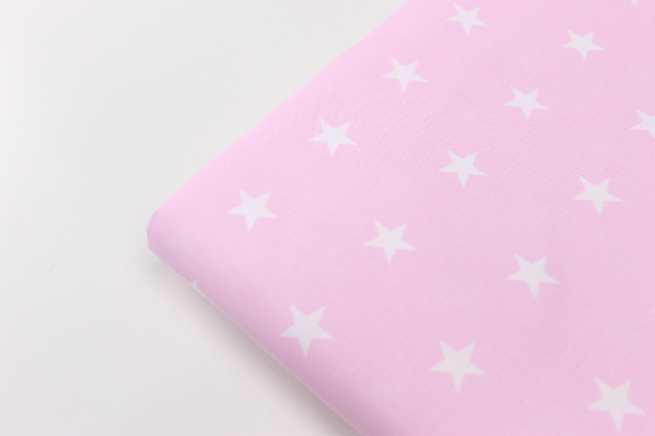 Лоскуток. Бавовняна тканина із зірками білого кольору 2 см на рожевому тлі, 56*132 см, фото 1