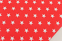 Ткань хлопковая "Густые белые звезды 2 см" на красном фоне 125 г/м2 №735