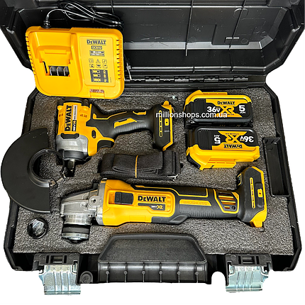Набір акумуляторного інструменту Dewalt 2 в 1 гайковерт DCF922D2T+ болгарка DCG405P2 (36V/5A), фото 1