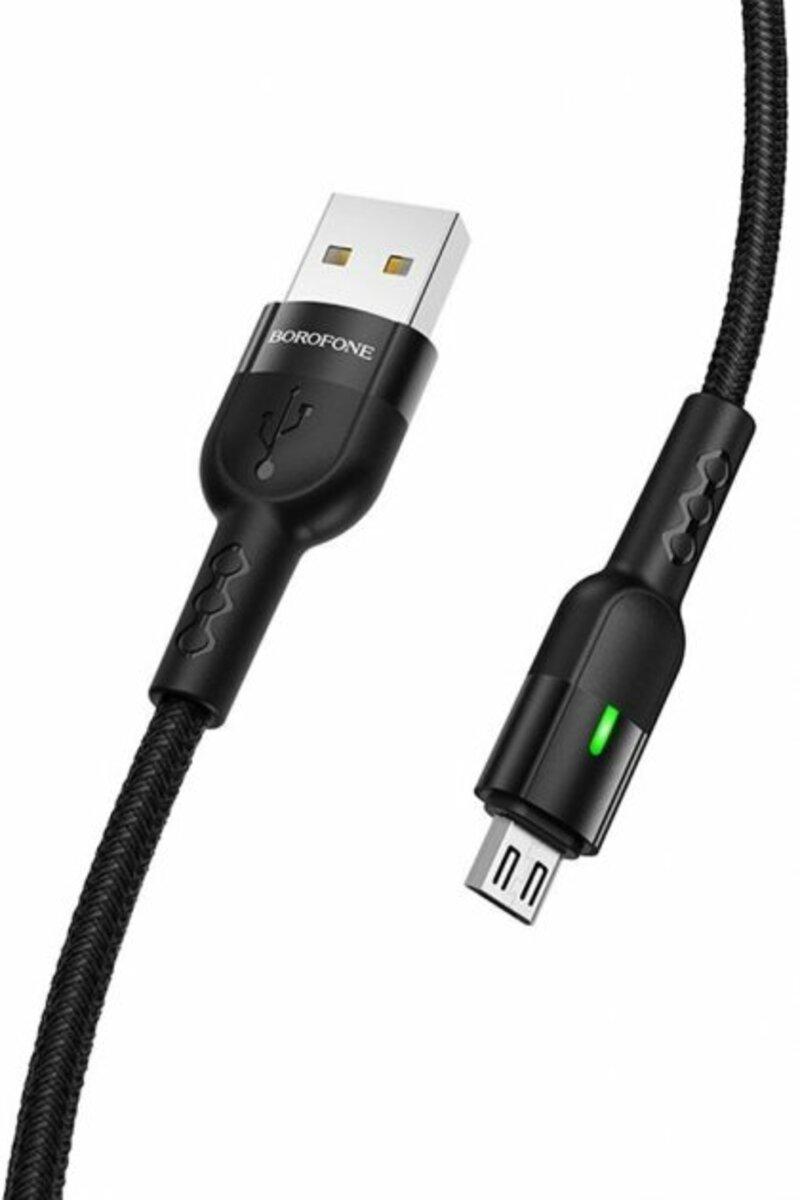 Кабель BOROFONE BU17 USB to Micro, 2.4A, 1.2m, nylon, aluminum connectors, light indicator, Black - фото 3 - id-p1889643630